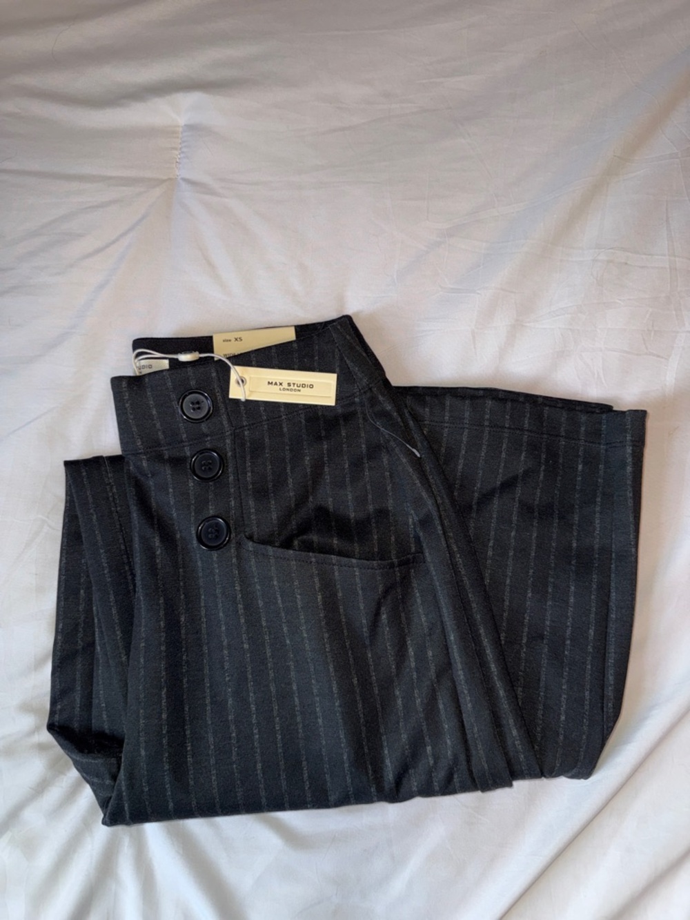 Max Studio Black Pinstripe High-Waist Button Skirt
